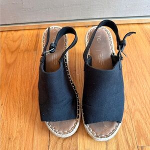 Toms Black Canvas Espadrille Slingback Wedges